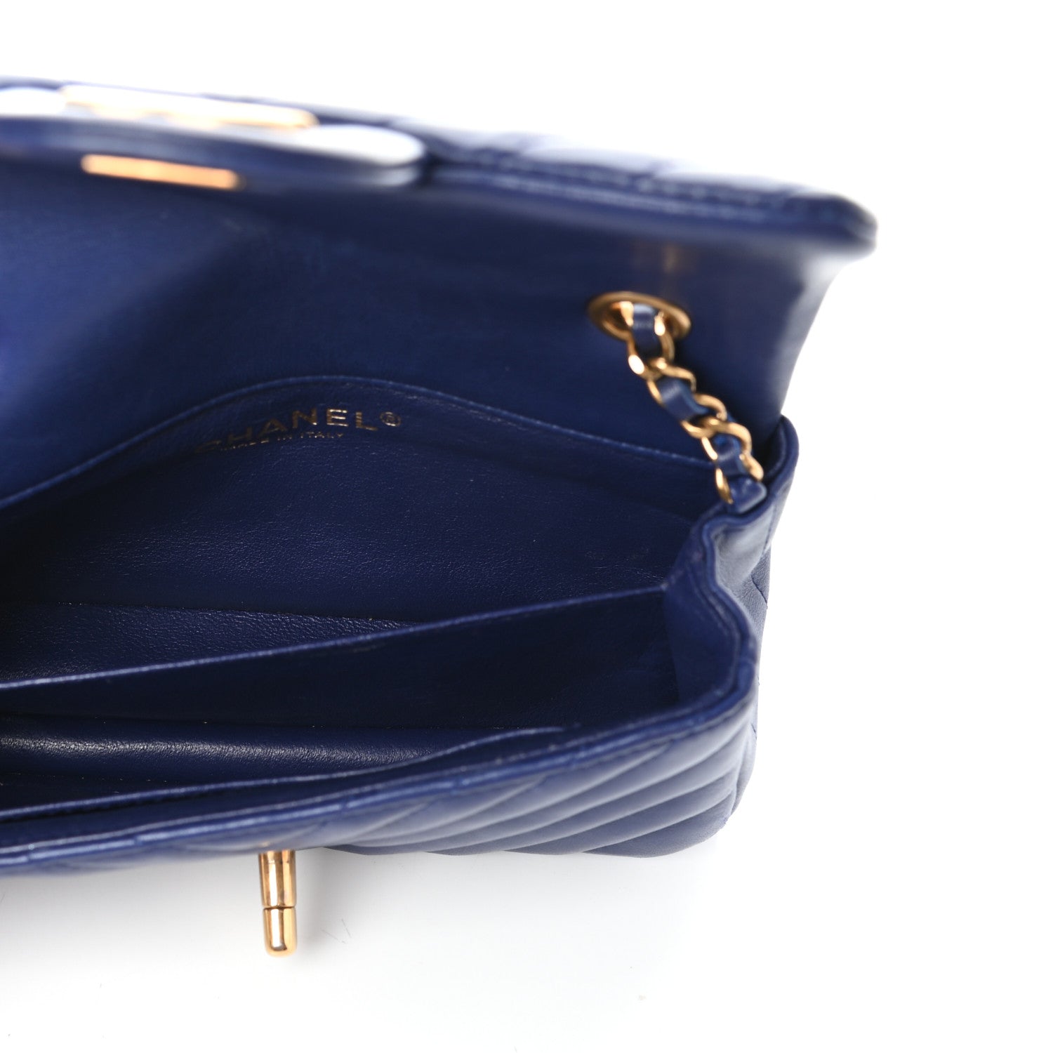 Chanel Lambskin Chevron Quilted Mini Rectangular Flap Blue 5 of 9