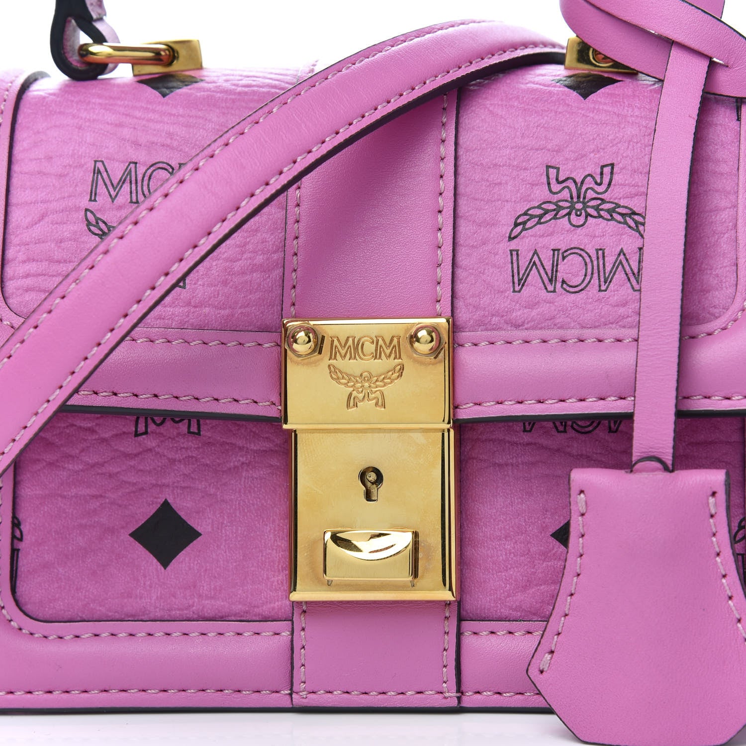 MCM Visetos Mini Tracey Satchel Pink 8 of 8