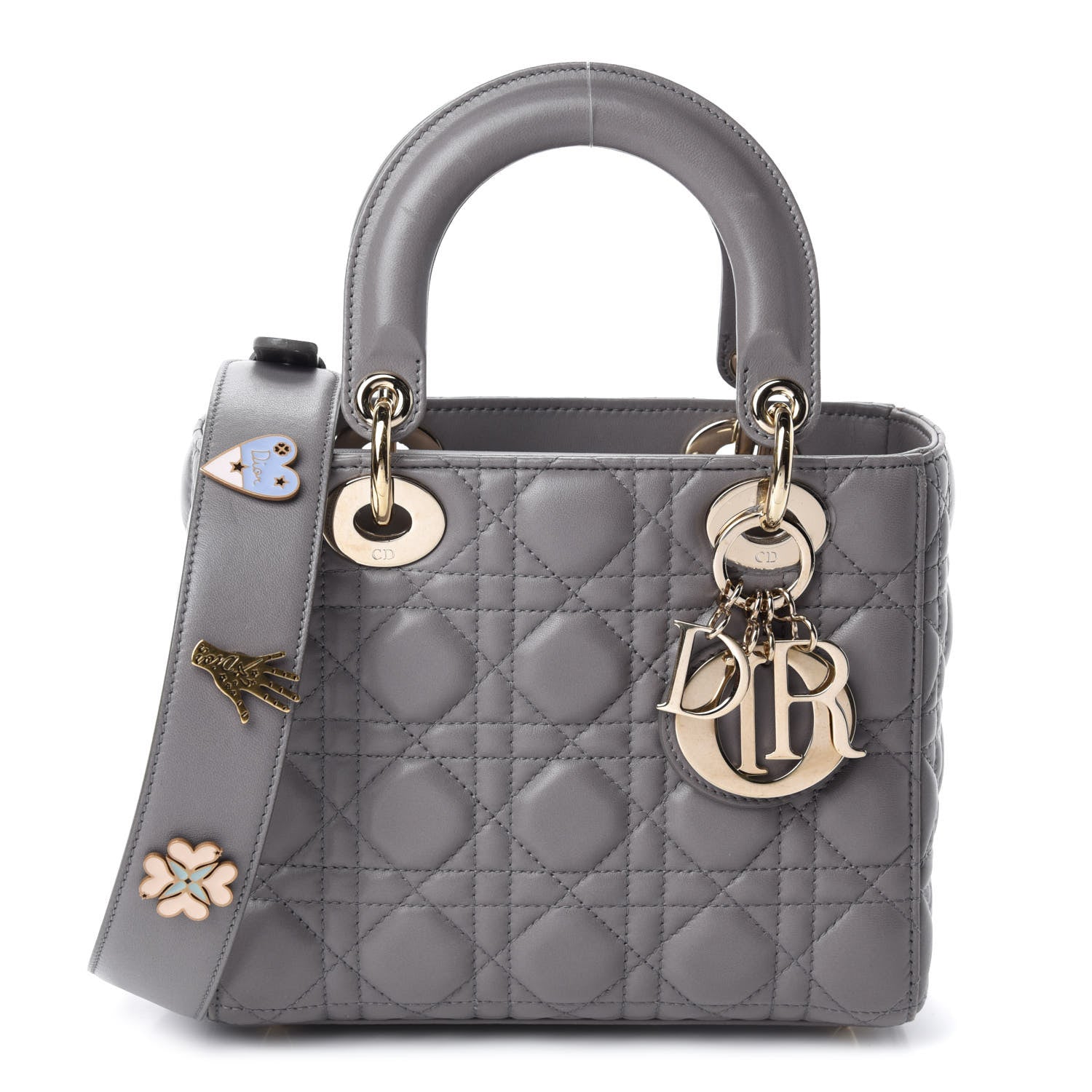 Christian Dior Lambskin Cannage Small Lucky Badges My Lady Dior Gris 1 of 10