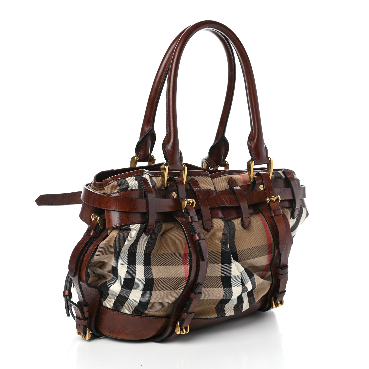 Burberry House Check Bridle Calfskin Belted Satchel Brown 3 of 10
