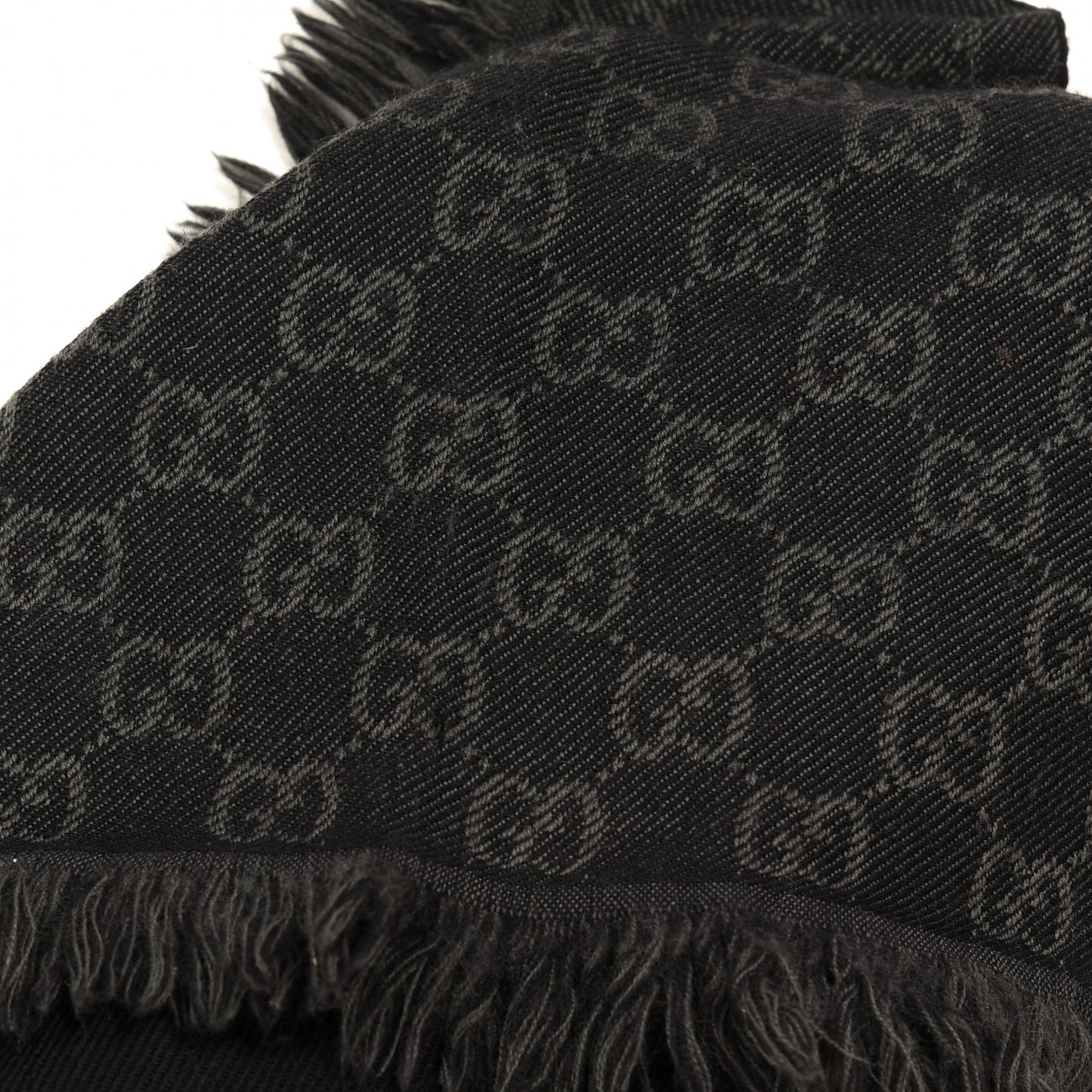 Wool GG Monogram Arliss Fringe Scarf Anthracite Black