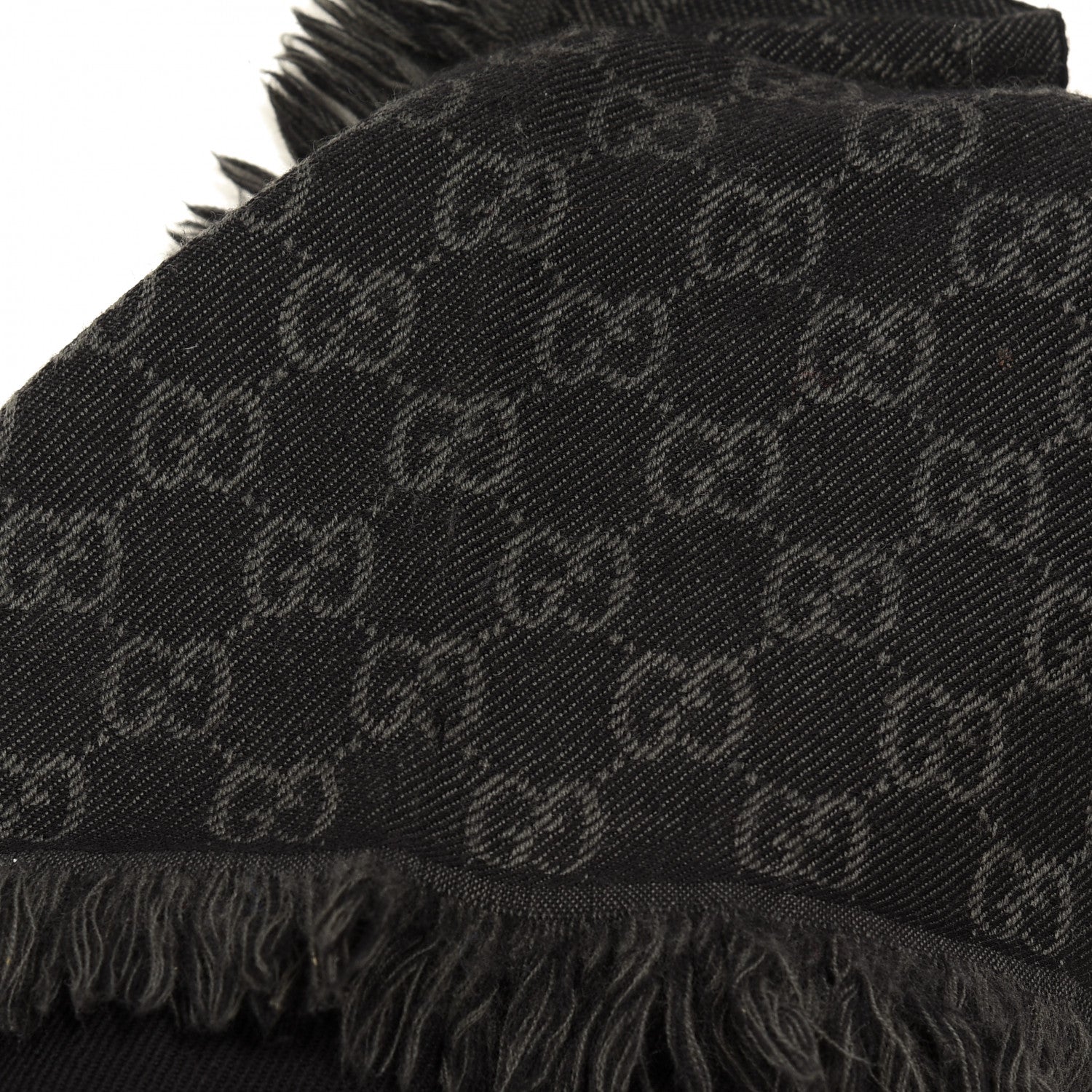 Gucci Wool GG Monogram Arliss Fringe Scarf Anthracite Black 3 of 4