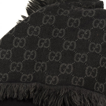 Gucci Wool GG Monogram Arliss Fringe Scarf Anthracite Black 3 of 4