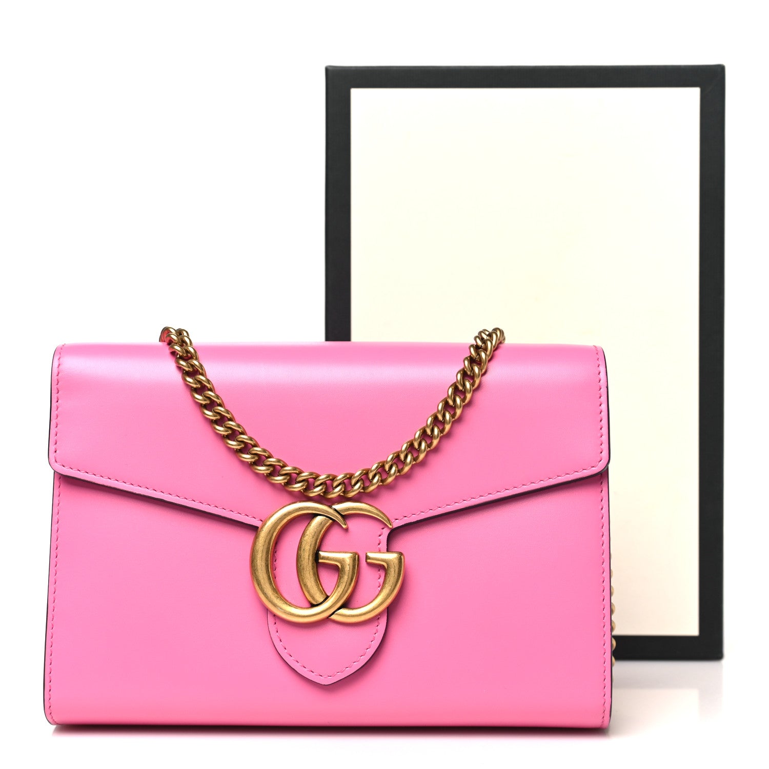 Gucci Smooth Calfskin GG Marmont Chain Wallet Pink Tropical Flower