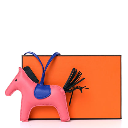 Hermes Milo Lambskin Grigri Rodeo Bag Charm MM Rose Azalee Bleu Electrique Vert Cypress 4 of 4