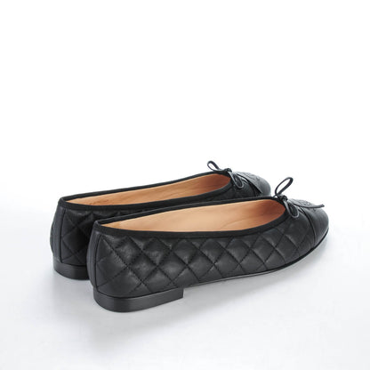 Chanel Aged Calfskin Quilted CC Cap Toe Ballerina Flats 42 Black 4 of 9