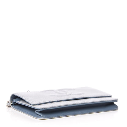 Chanel Caviar Timeless CC Wallet On Chain WOC Light Blue 4 of 12