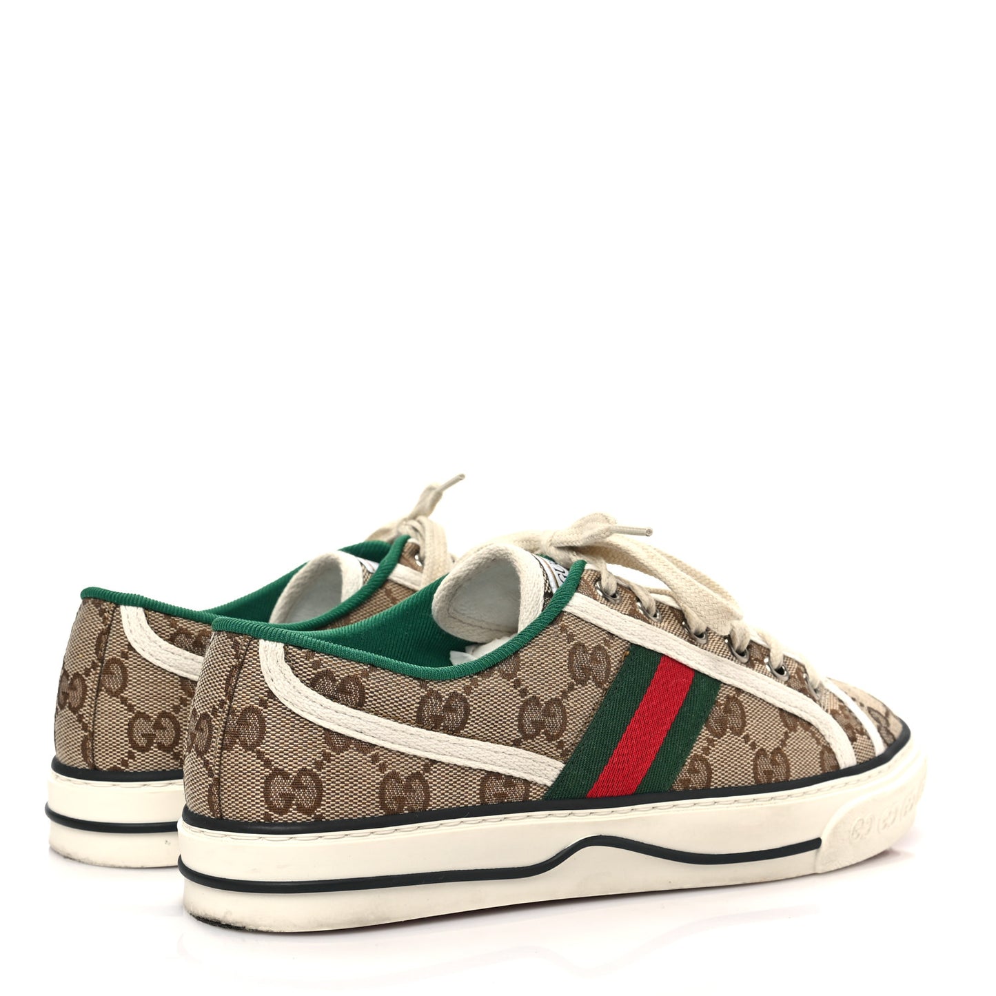 GG Monogram Web Womens 1977 Tennis Sneakers 37.5 Beige Ebony Mystic White
