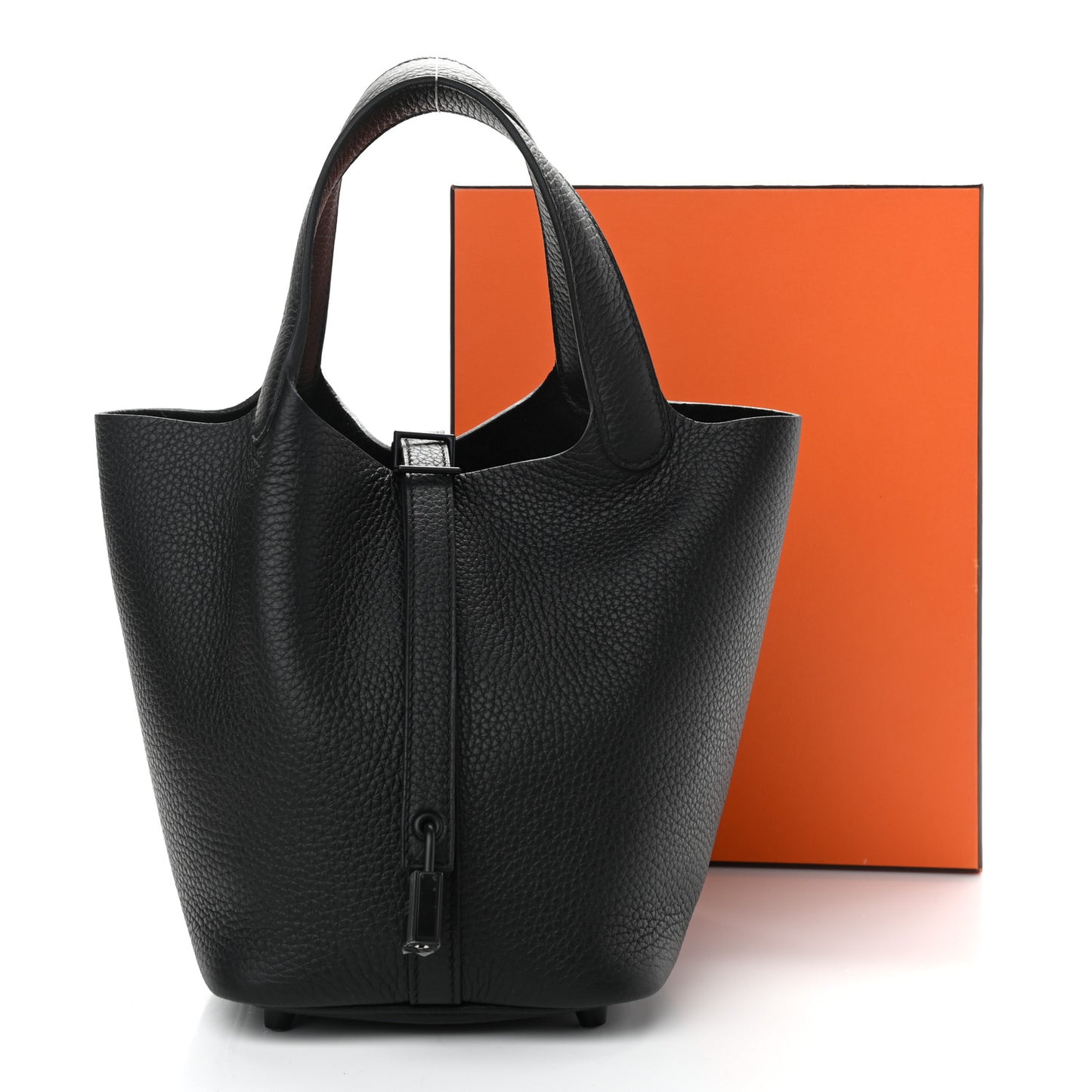 Taurillon Clemence Monochrome Picotin Lock 18 PM Black