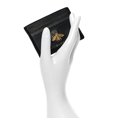 Gucci Pebbled Calfskin Animalier Card Holder Black 2 of 9