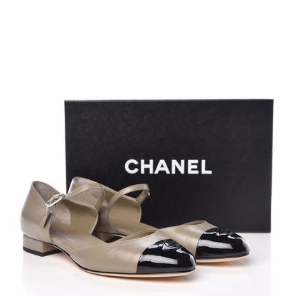 Chanel Crumpled Calfskin Patent Cap Toe Flats 39.5 Khaki Black 12 of 12