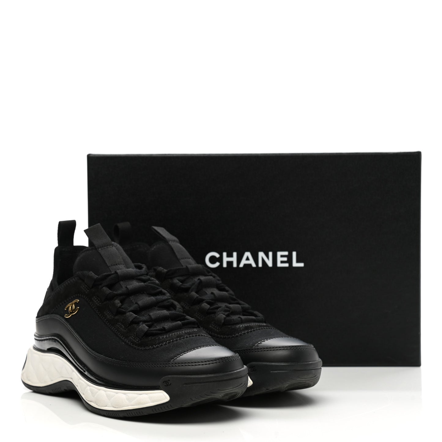 Velvet Calfskin Mixed Fibers CC Sneakers 38 Black