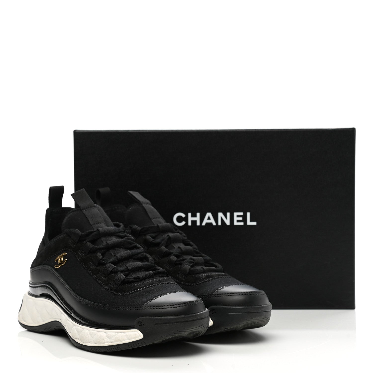 Chanel Velvet Calfskin Mixed Fibers CC Sneakers 38 Black 11 of 11