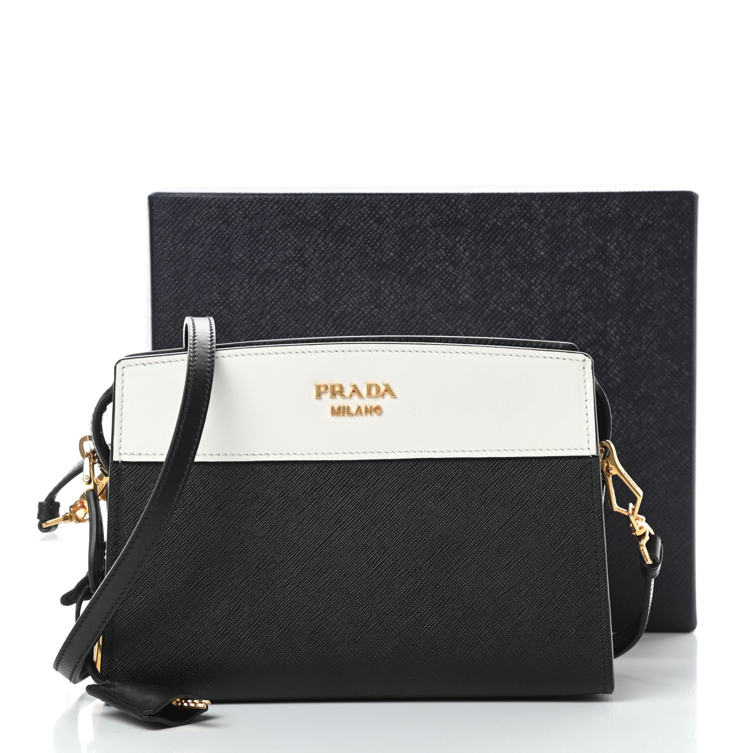 Prada Saffiano City Calfskin Esplanade Crossbody Bag Black Talco 11 of 11