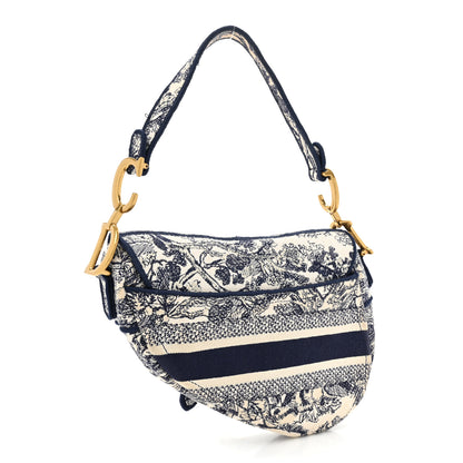 Christian Dior Canvas Embroidered Toile de Jouy Saddle Bag Blue 3 of 12