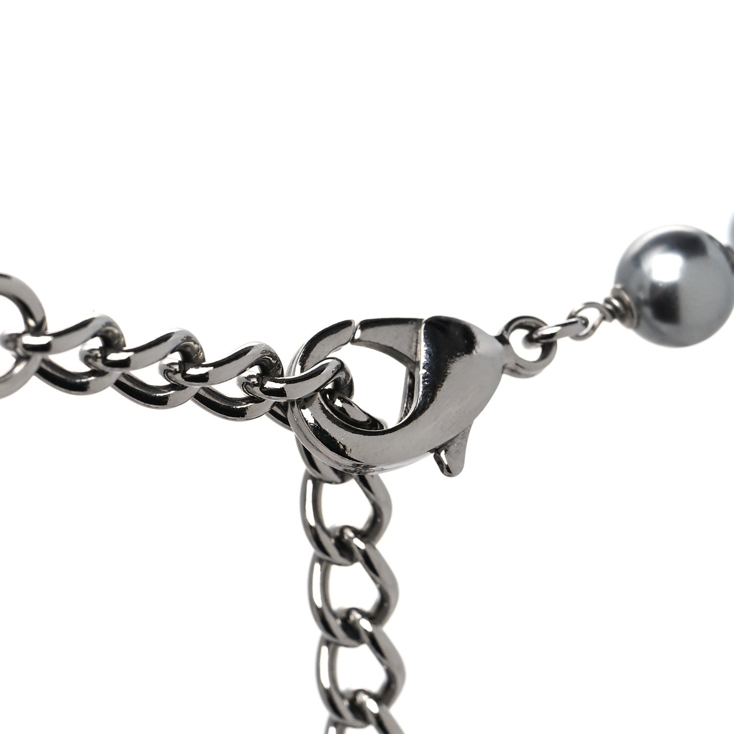Chanel Ruthenium Crystal Pearl CC Necklace Grey 4 of 5
