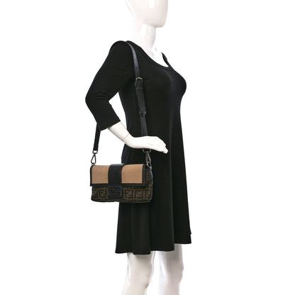 Fendi Recycled Fabric Jacquard Cotton Canvas Vitello Grace FF 1974 Belt Baguette Bag Tobacco Moro Black Beige 2 of 9