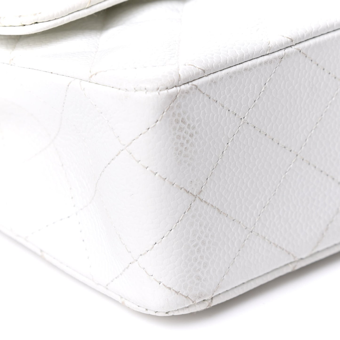 Caviar Quilted Medium Double Flap White
