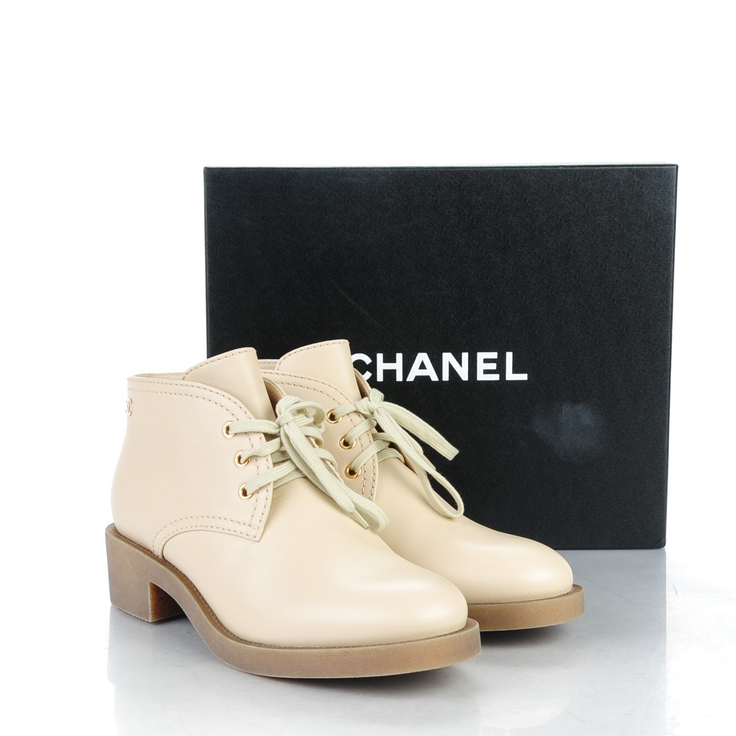 Calfskin Lace Up CC Boots 40.5 Beige