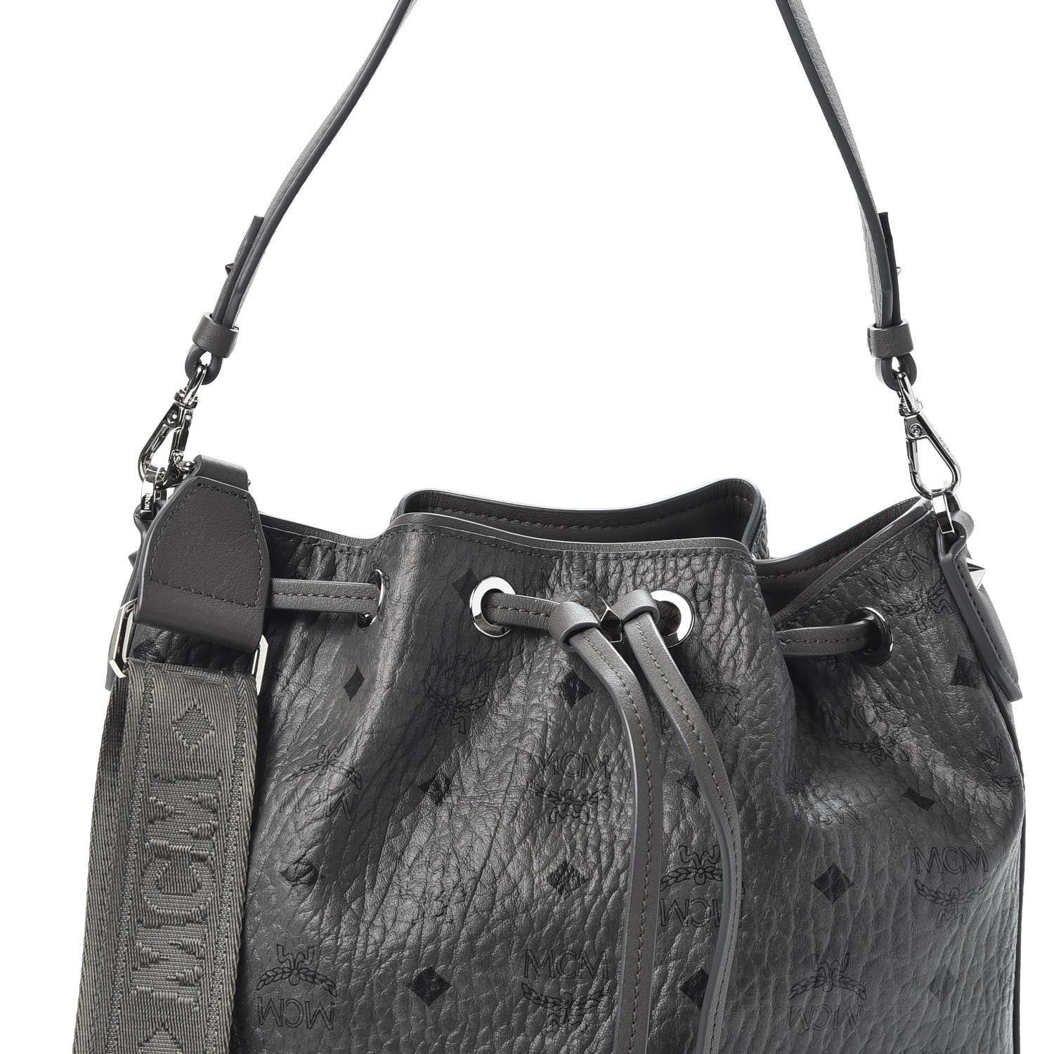 MCM Visetos Small Essential Drawstring Bucket Bag Phantom Grey 7 of 9