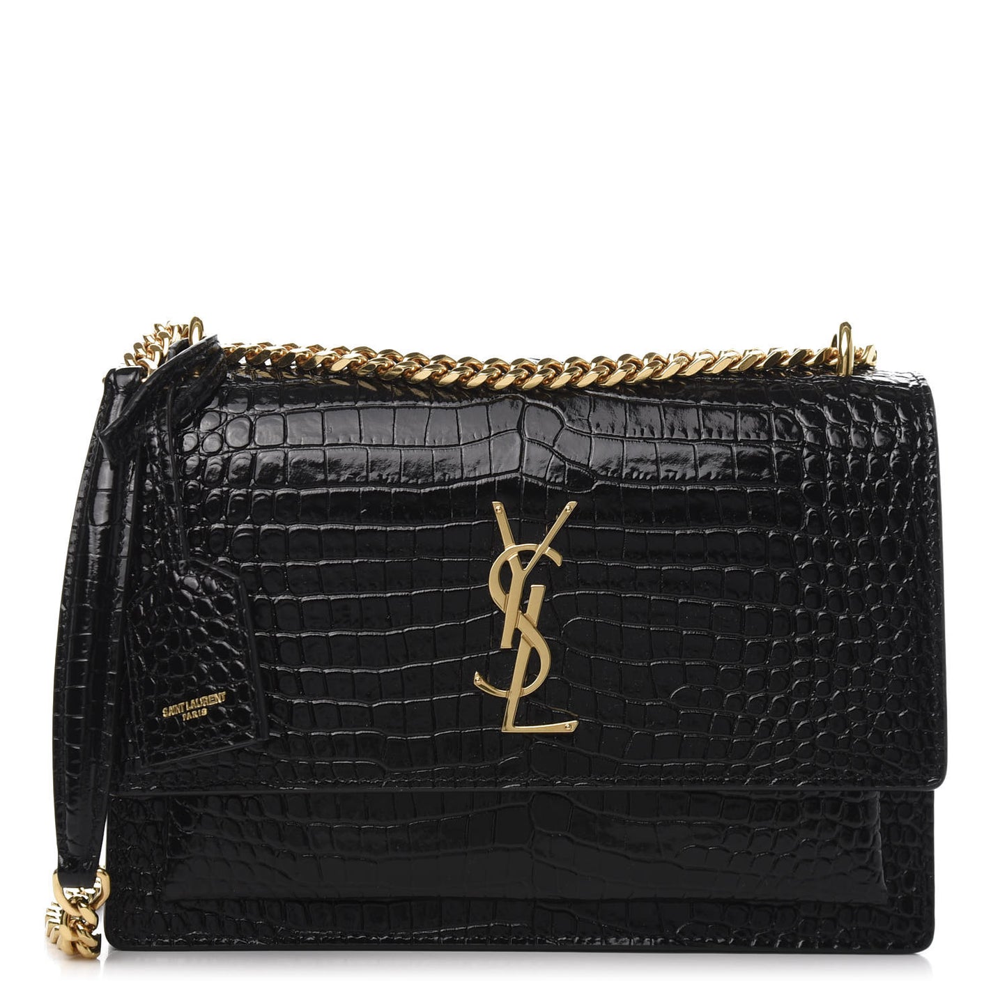 Calfskin Crocodile Embossed Medium Monogram Sunset Black