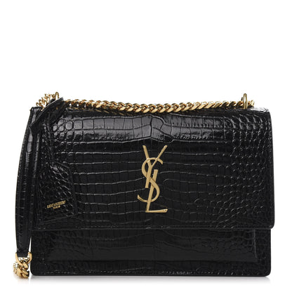 Saint Laurent Calfskin Crocodile Embossed Medium Monogram Sunset Black 1 of 14