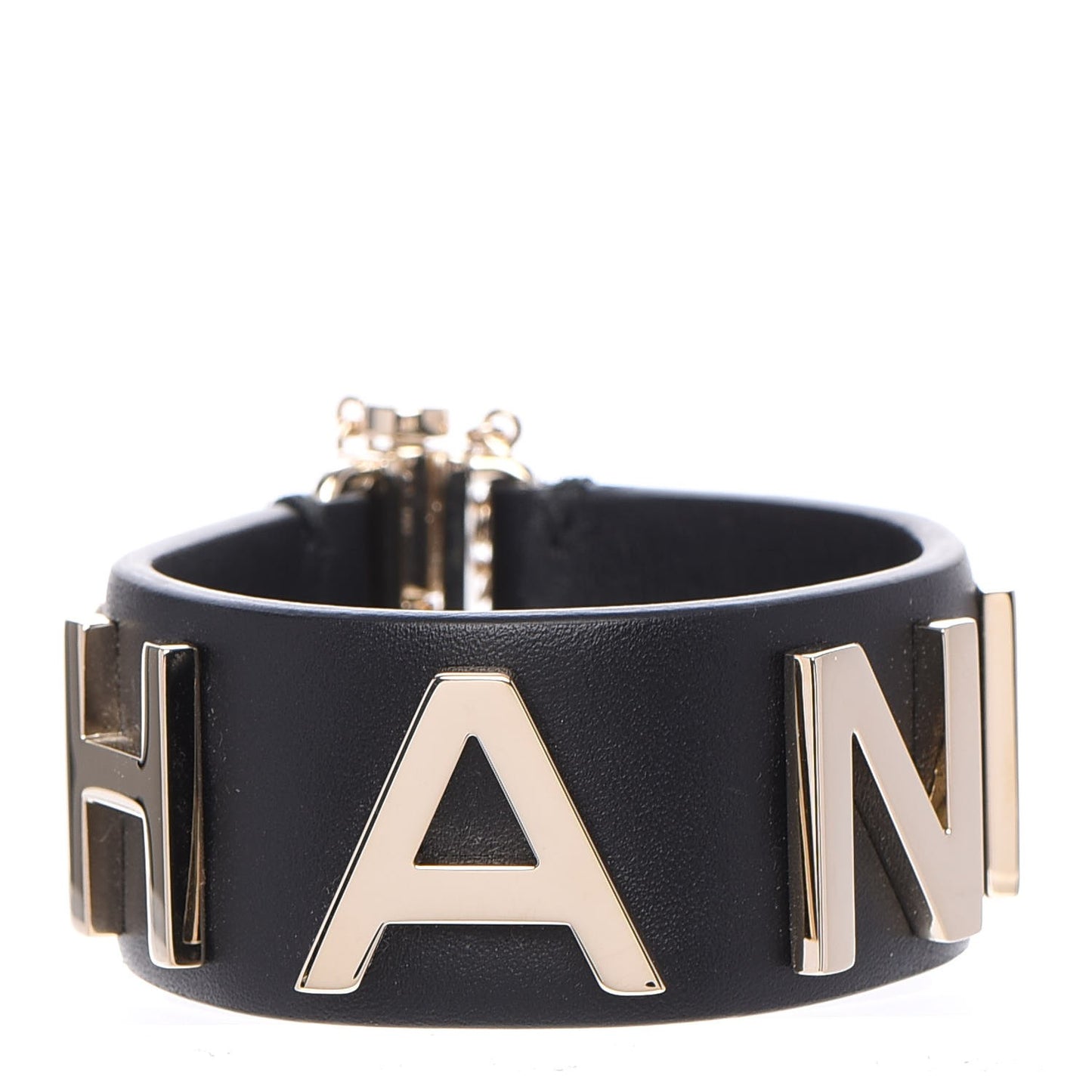 Calfskin Logo Cuff Bracelet Black Gold
