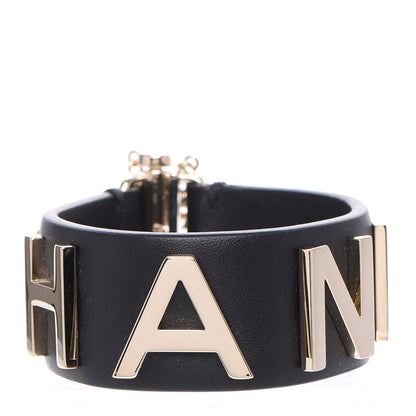 Chanel Calfskin Logo Cuff Bracelet Black Gold 6 of 8