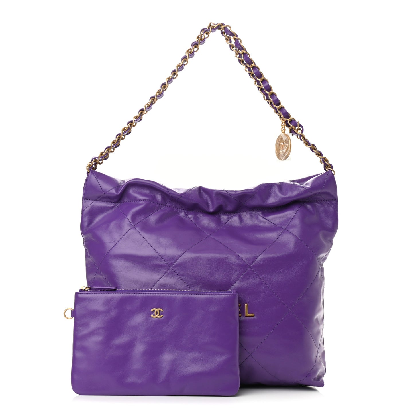 Shiny Calfskin Quilted Small Chanel 22 Purple