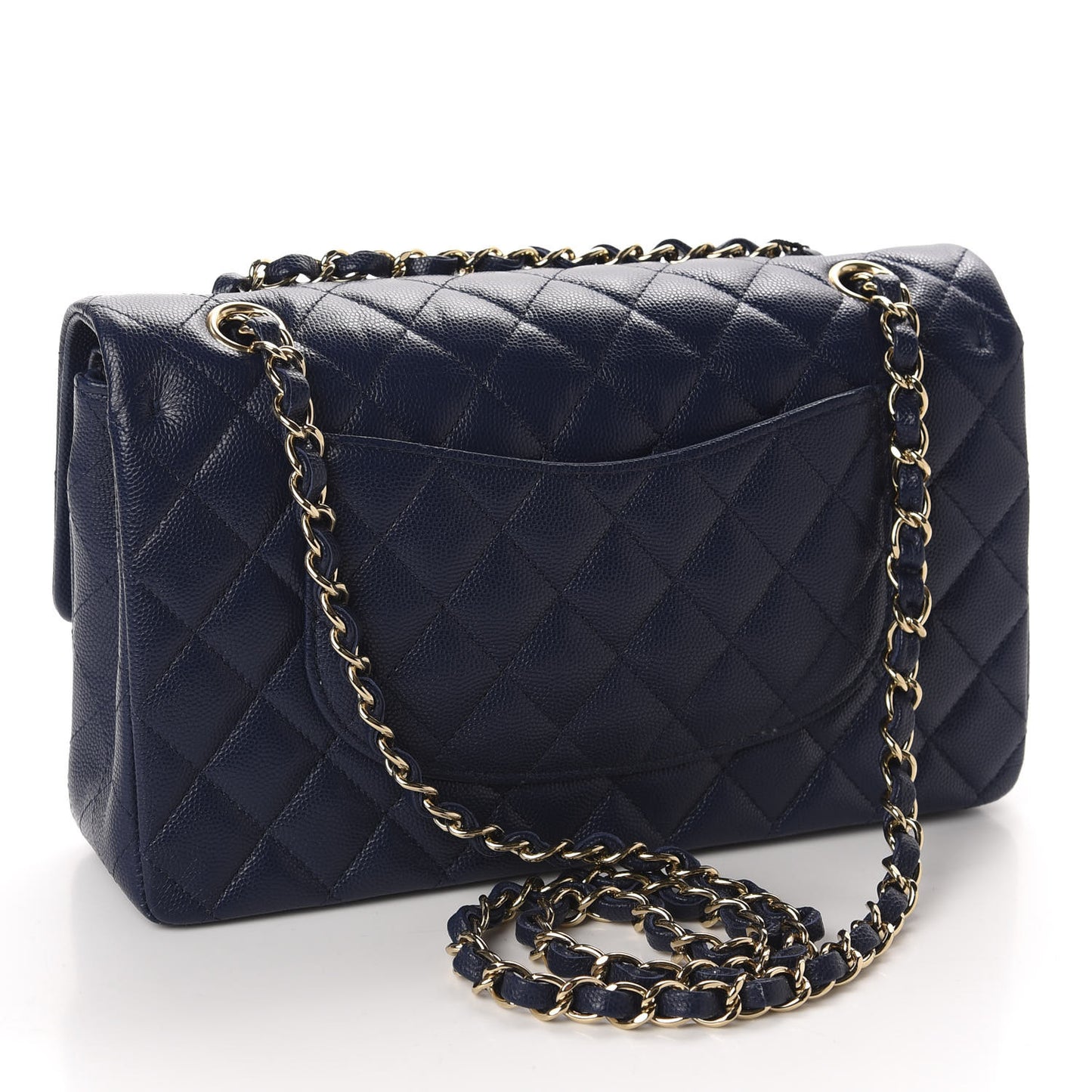 Caviar Quilted Medium Double Flap Navy