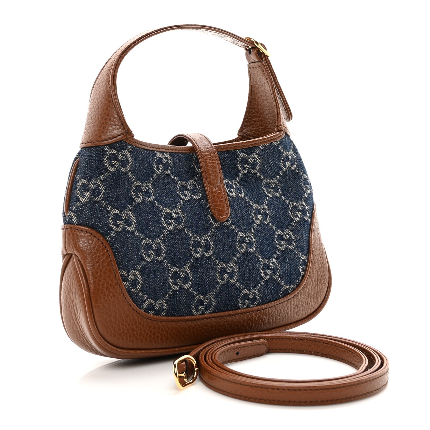 New Denim GG Monogram Calfskin Mini Jackie 1961 Hobo Blue Tea Cuir