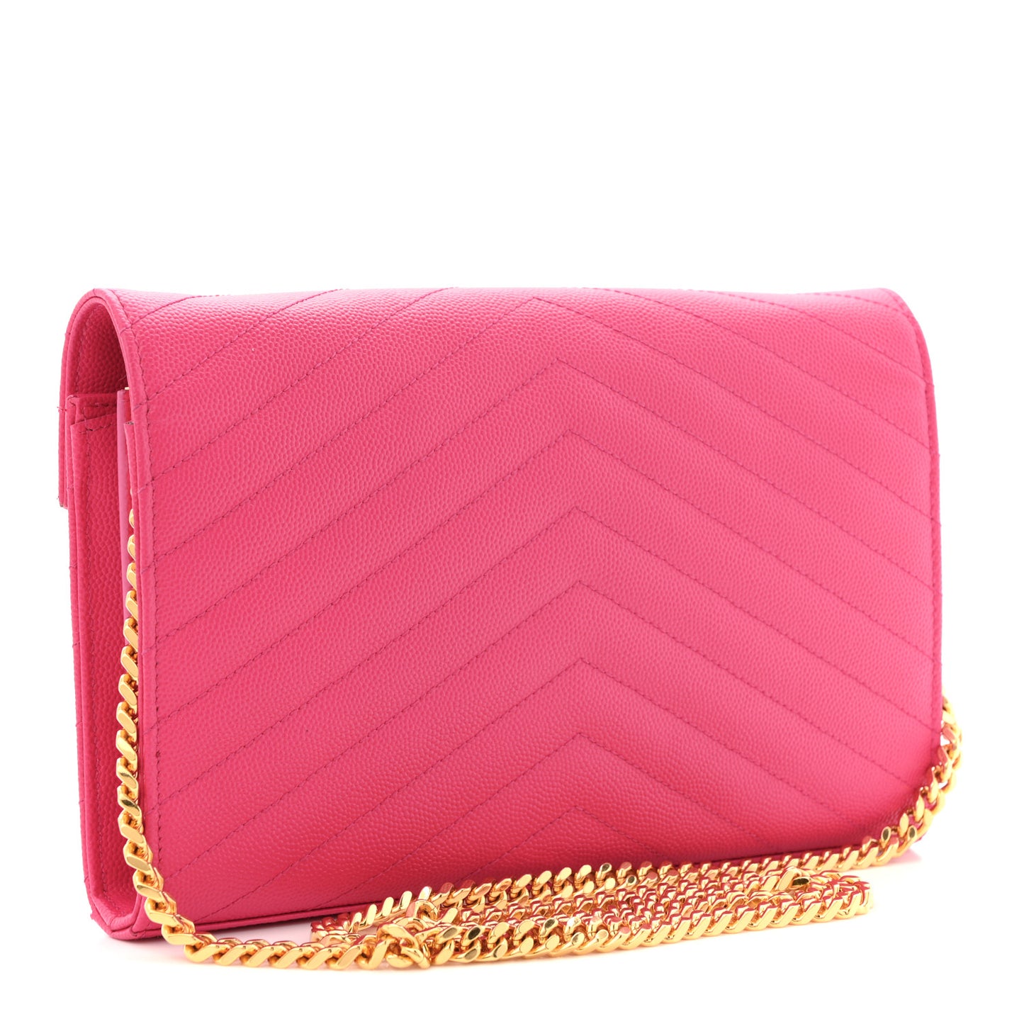 Grain De Poudre Matelasse Chevron Monogram Chain Wallet Lipstick Fuchsia