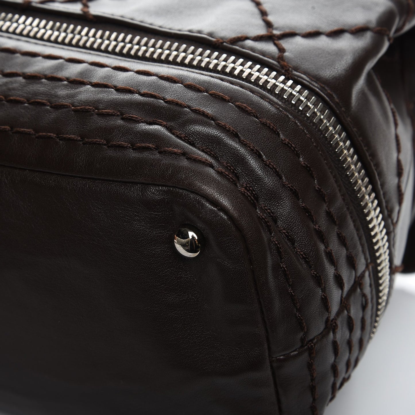 Calfskin Large Expandable Flap Bag Brown