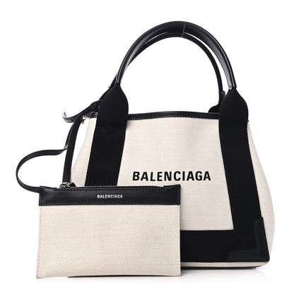 Balenciaga Cotton Canvas Calfskin Navy Cabas XS Natural Black 1 of 4