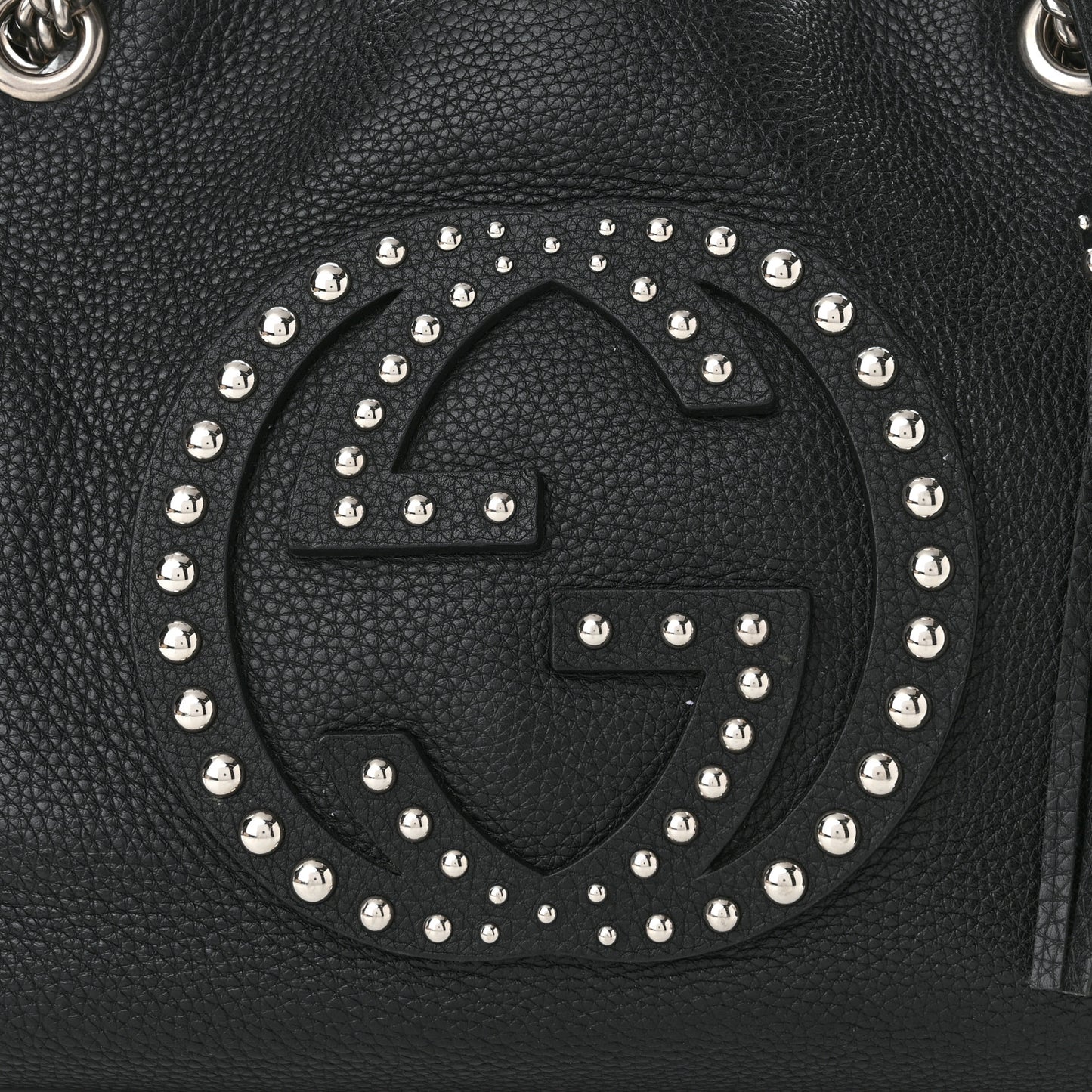 Pebbled Calfskin Studded Medium Soho Chain Shoulder Bag Black