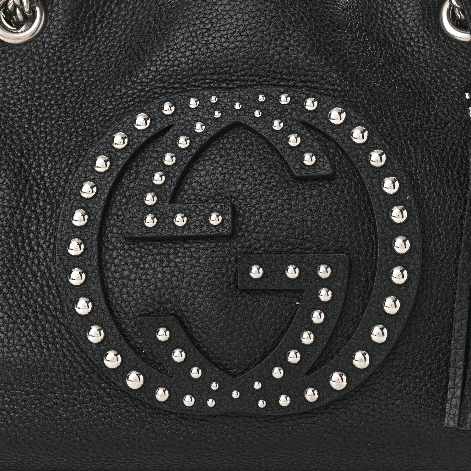 Gucci Pebbled Calfskin Studded Medium Soho Chain Shoulder Bag Black 8 of 12