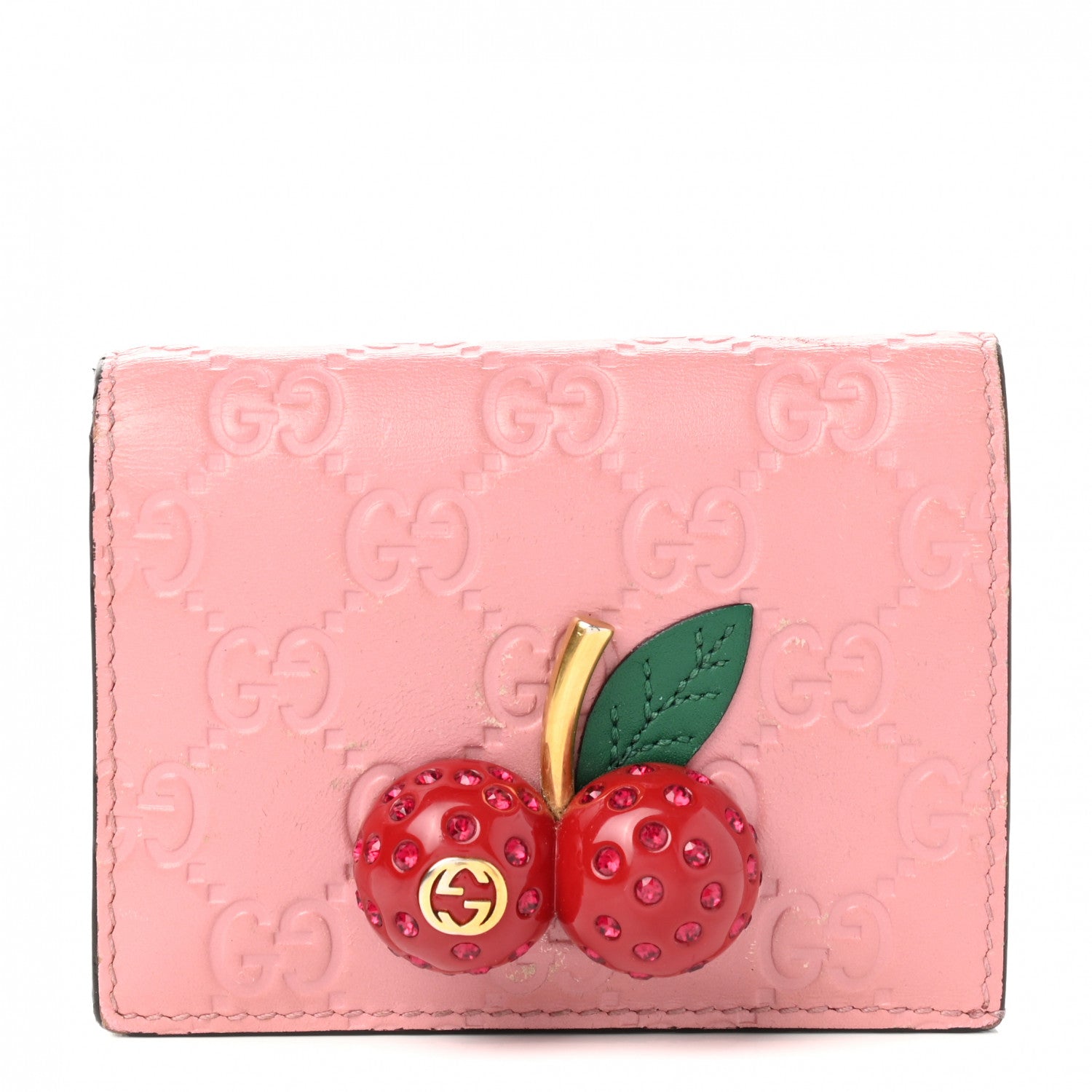Gucci Guccissima Cherries Card Case Wallet Pink 1 of 8