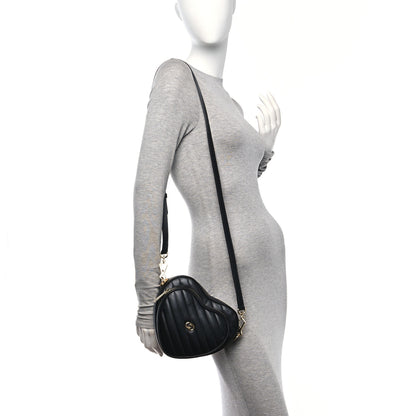 Gucci Calfskin Matelasse Diagonal Mini Interlocking G Heart Shoulder Bag Black 3 of 11