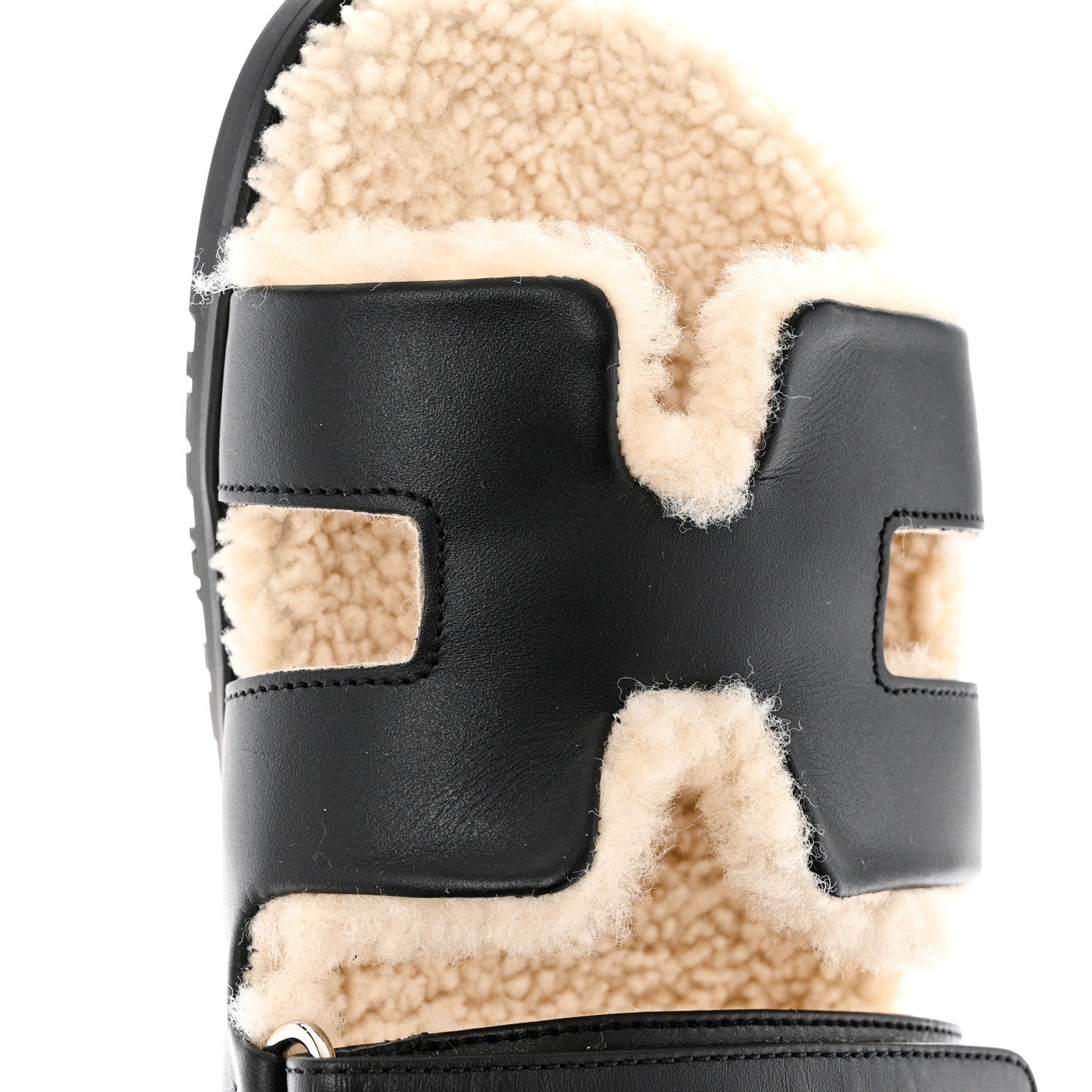 Calfskin Woolskin Womens Chypre Sandals 40 Black Ecru