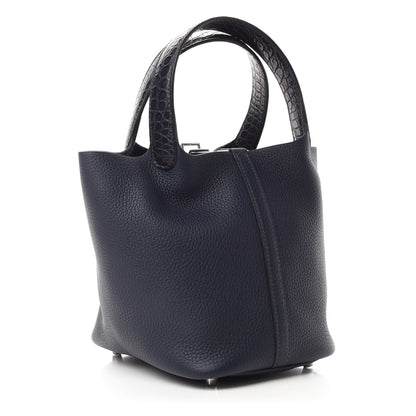 Hermes Taurillon Clemence Matte Alligator Picotin Lock Touch 18 PM Bleu Nuit 3 of 11