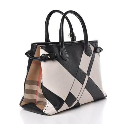Burberry Grainy Calfskin Patchwork Medium Banner Tote Black White 3 of 22