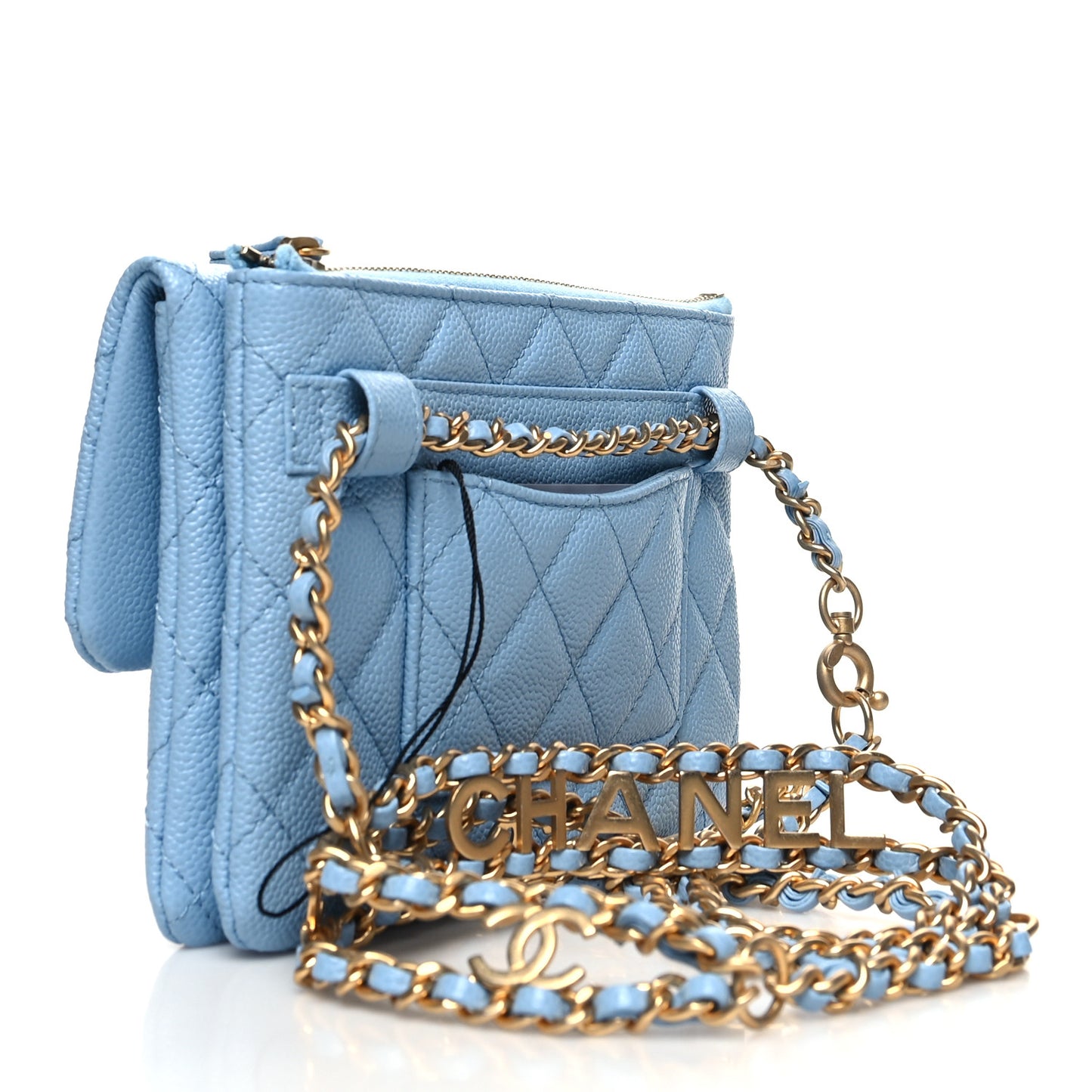 Shiny Caviar Pick Me Up Flap Belt Bag Light Blue