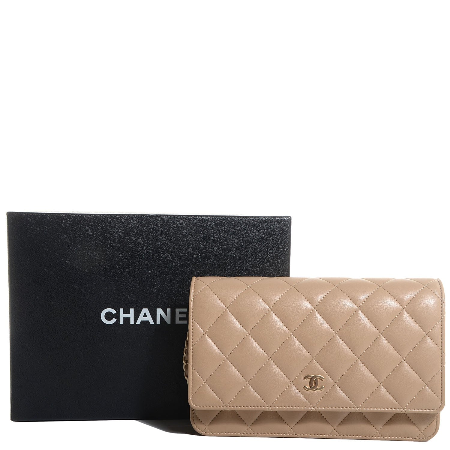 Chanel Lambskin Quilted Wallet On Chain WOC Beige Fonce 9 of 9