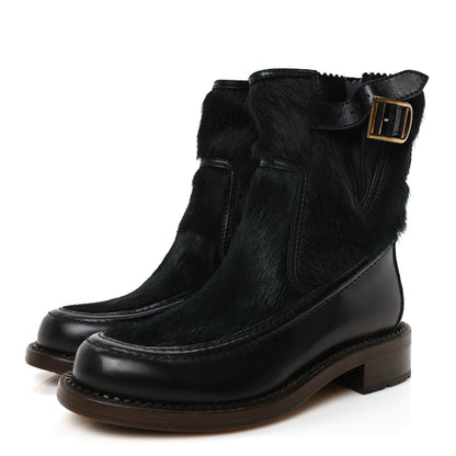 Chanel Calfskin Pony Hair Boots 38 Dark Green Blue 4 of 9