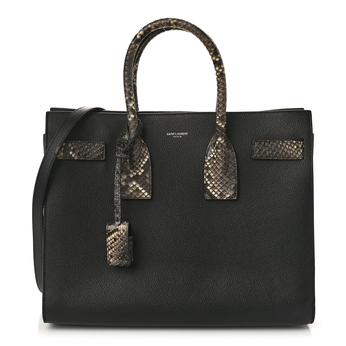 Grained Calfskin Python Embossed Small Sac De Jour Black
