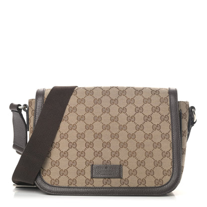 Gucci Monogram Flap Messenger Bag Beige Dark Brown 1 of 6