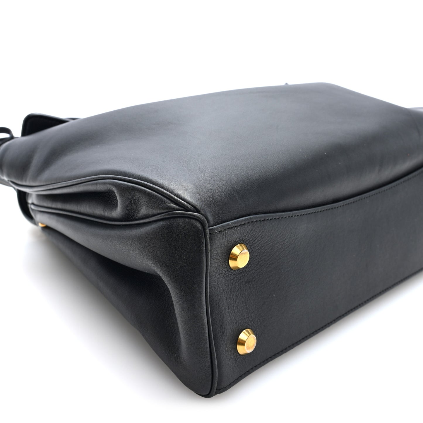 Natural Smooth Calfskin Medium Rodeo Top Handle Handbag Black