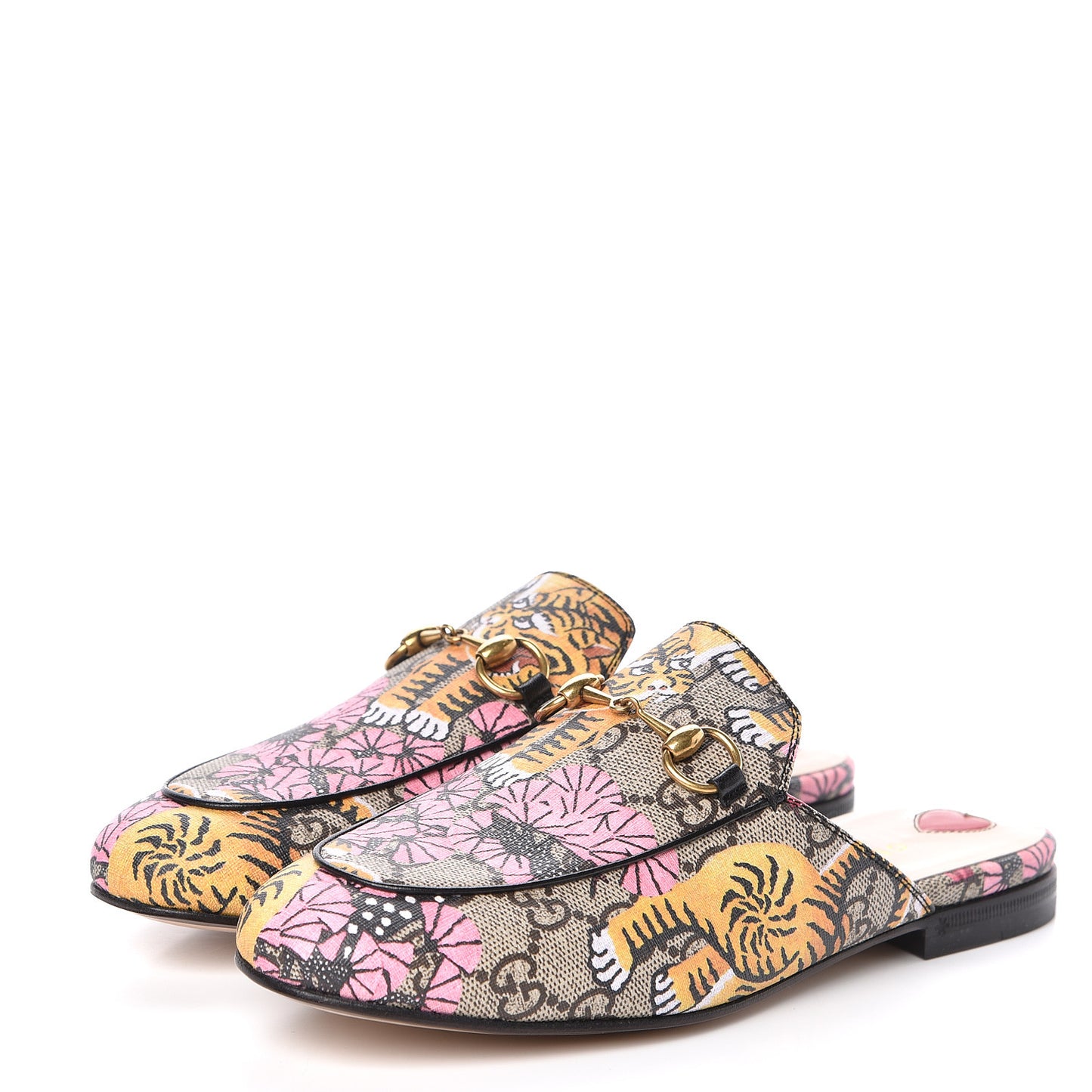 GG Supreme Monogram Bengal Womens Princetown Slippers 36 Beige Crop Pink