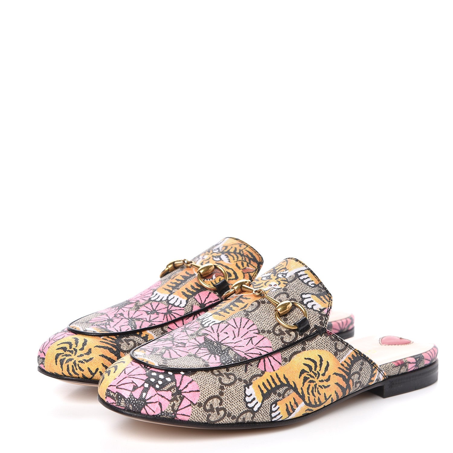 Gucci GG Supreme Monogram Bengal Womens Princetown Slippers 36 Beige Crop Pink 3 of 9