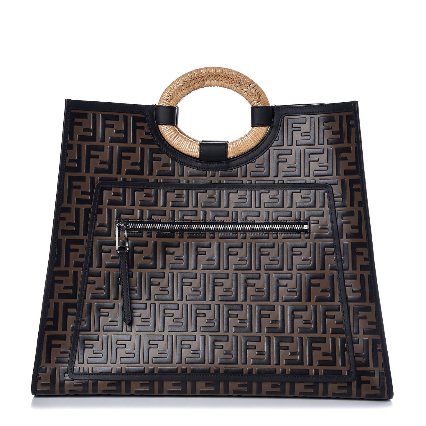 Vitello Century Wicker Bi-Color FF 1974 Embossed Large Runaway Shopper Tote Maya Black